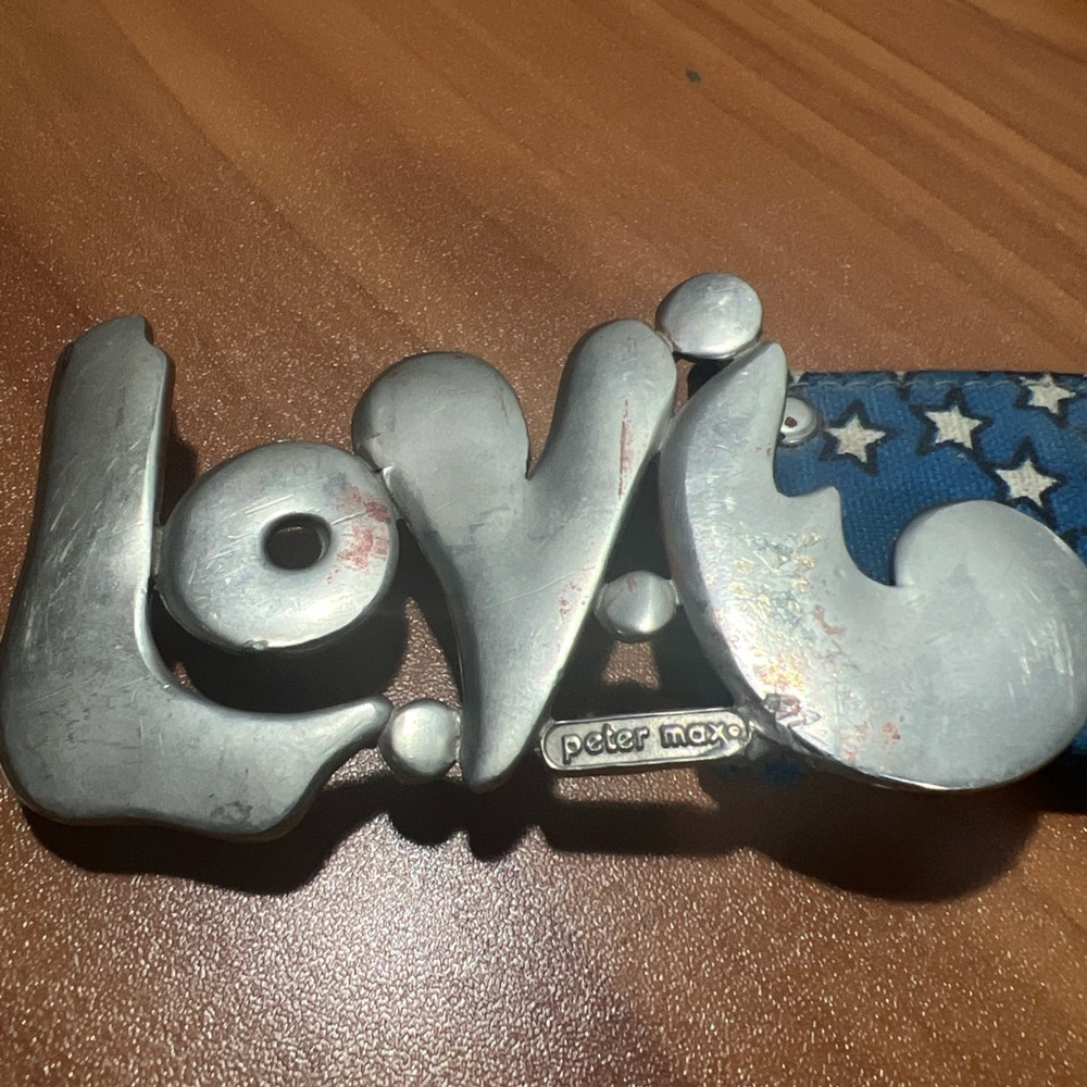 ⭐️Vintage 70s Peter MAX logo Stars LOVE BELT fashion buckle patriotic Cosmic